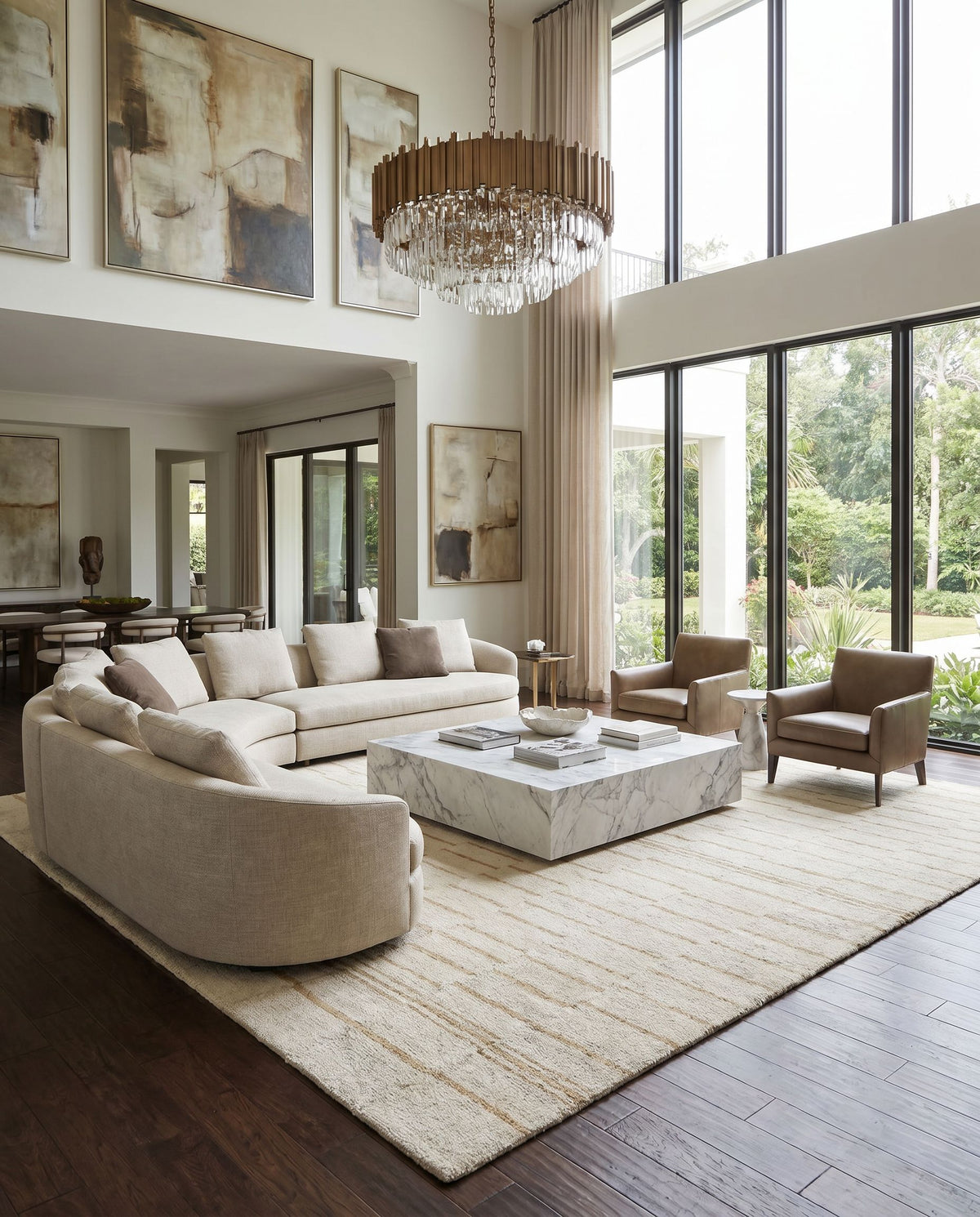 Granada GND-2361 Hand Tufted Rug styled in an elegant designer living room — hand tufted global area rug in beige and tan tones