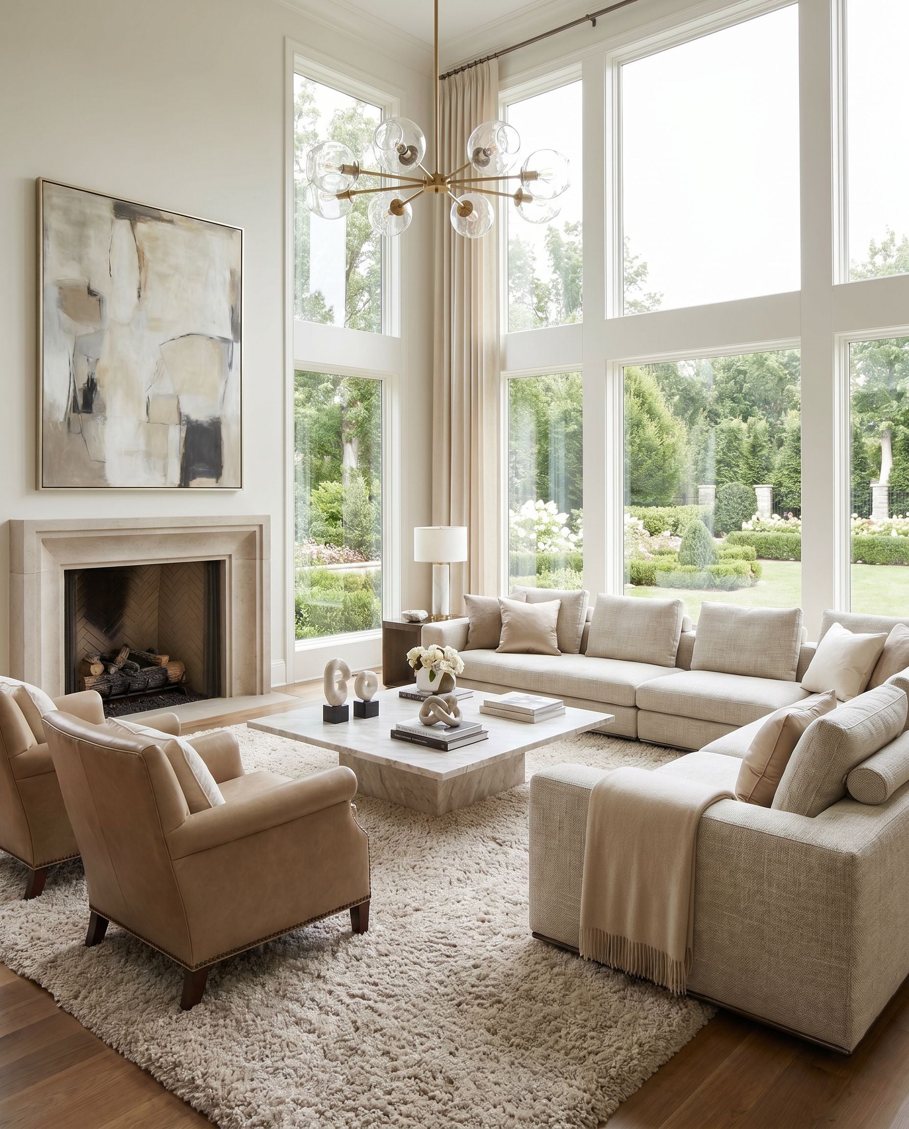 Goddess GDS-7503 Hand Woven Rug styled in an elegant designer living room — hand woven modern area rug in light beige tones