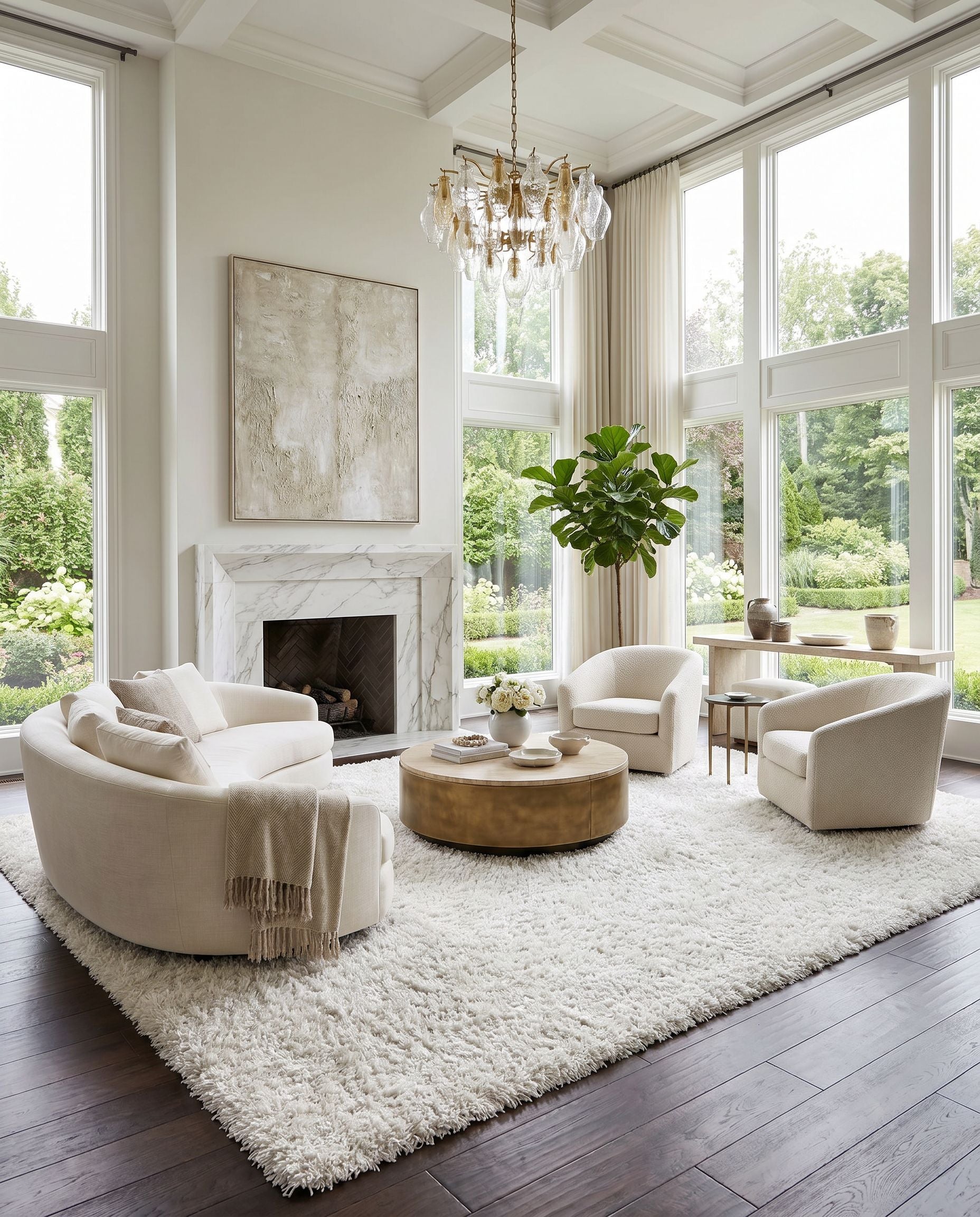 Vivid VIV-803 Hand Woven Rug styled in an elegant designer living room — hand woven modern area rug in cream tones