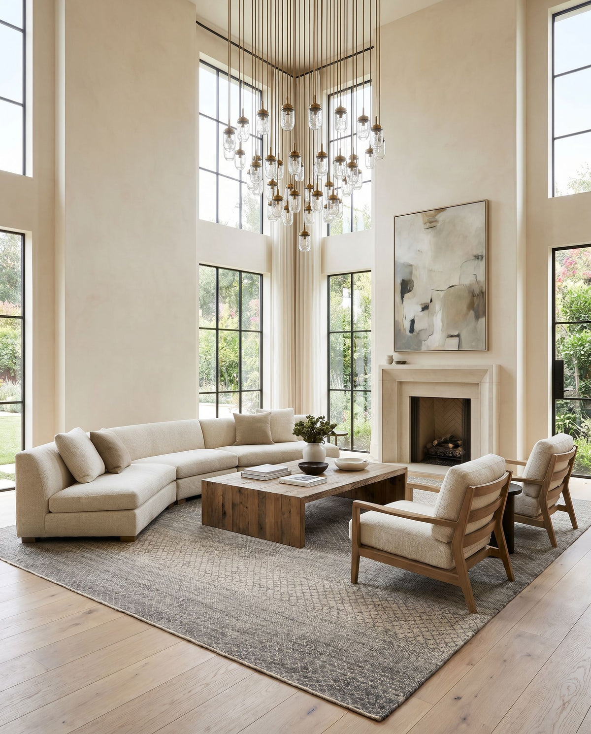 Bethesda BTD-2300 Hand Knotted Rug styled in an elegant designer living room — hand knotted global area rug in gray, charcoal, black and oatmeal tones