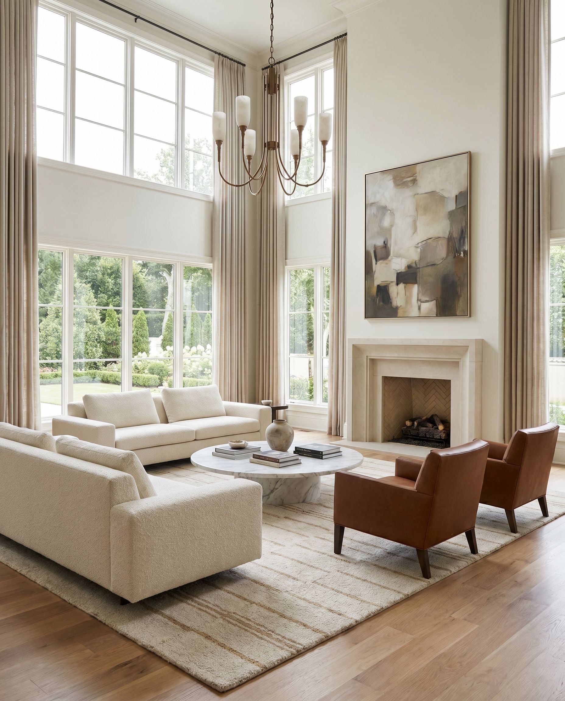 Granada GND-2361 Hand Tufted Rug styled in an elegant designer living room — hand tufted global area rug in beige and tan tones