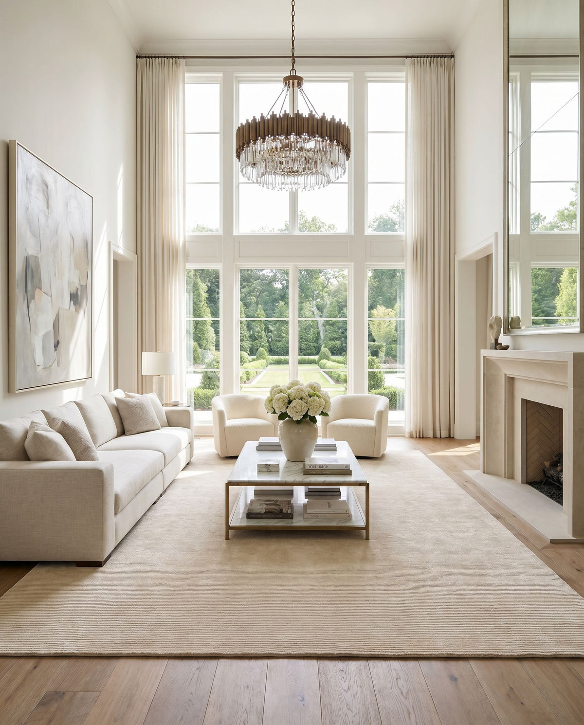 Capri CAP-2303 Hand Knotted Rug styled in an elegant designer living room — hand knotted cottage area rug in beige tones