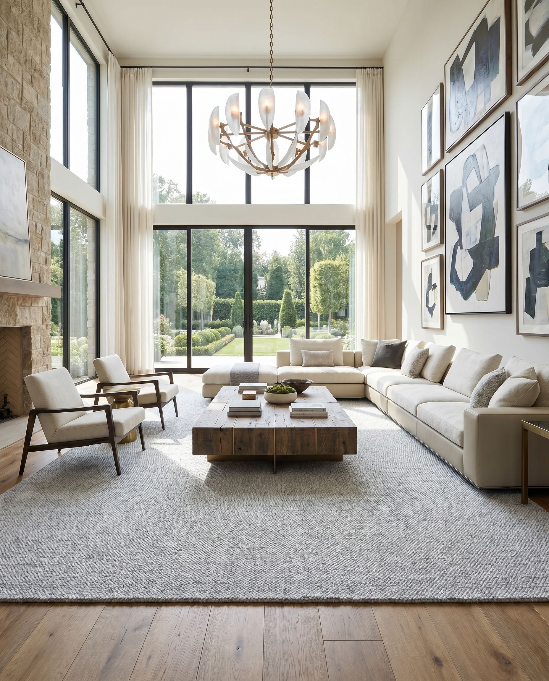 Salome SME-2301 Hand Loomed Rug styled in an elegant designer living room — hand loomed cottage area rug in silver, dove gray and frost tones