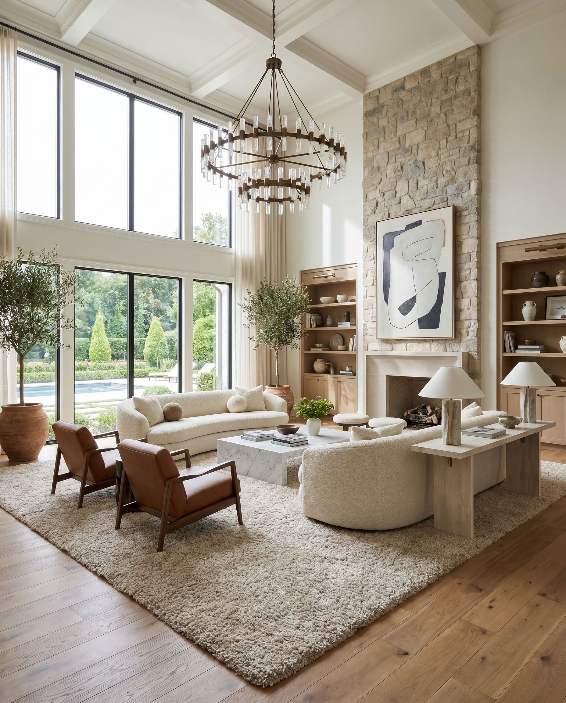 Goddess GDS-7503 Hand Woven Rug styled in an elegant designer living room — hand woven modern area rug in light beige tones