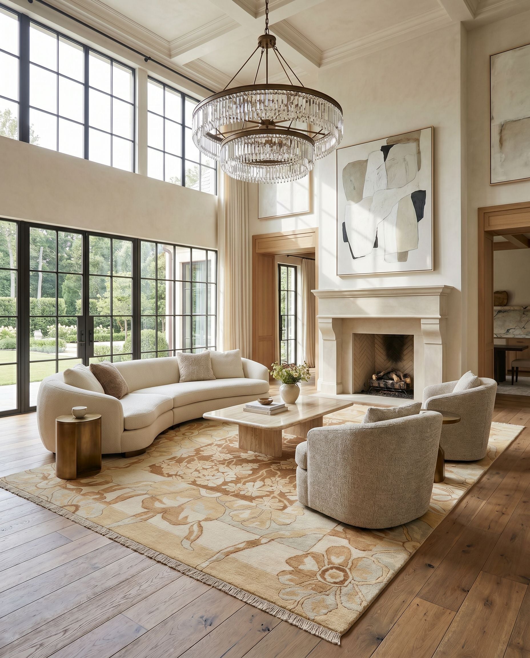 Sonoma SNM-8983 Hand Knotted Rug styled in an elegant designer living room — hand knotted traditional area rug in multicolor tones