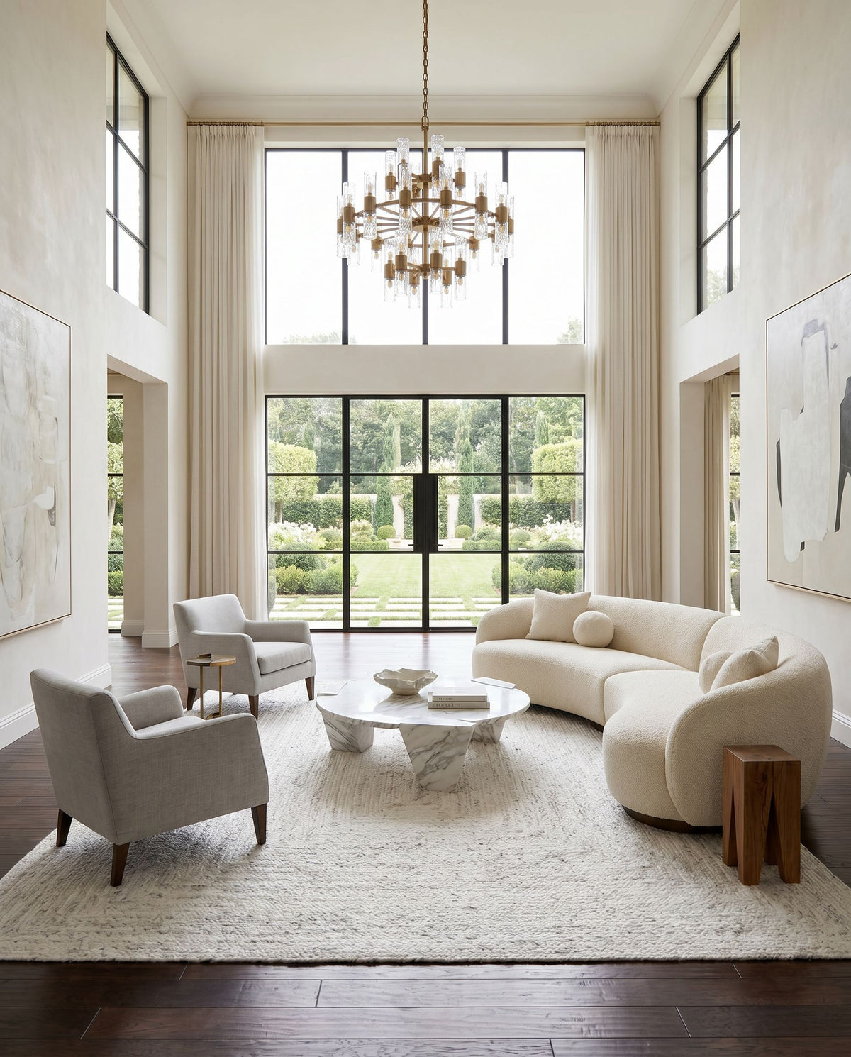 Cologne COG-2302 Hand Woven Rug styled in an elegant designer living room — hand woven modern area rug in gray and white tones