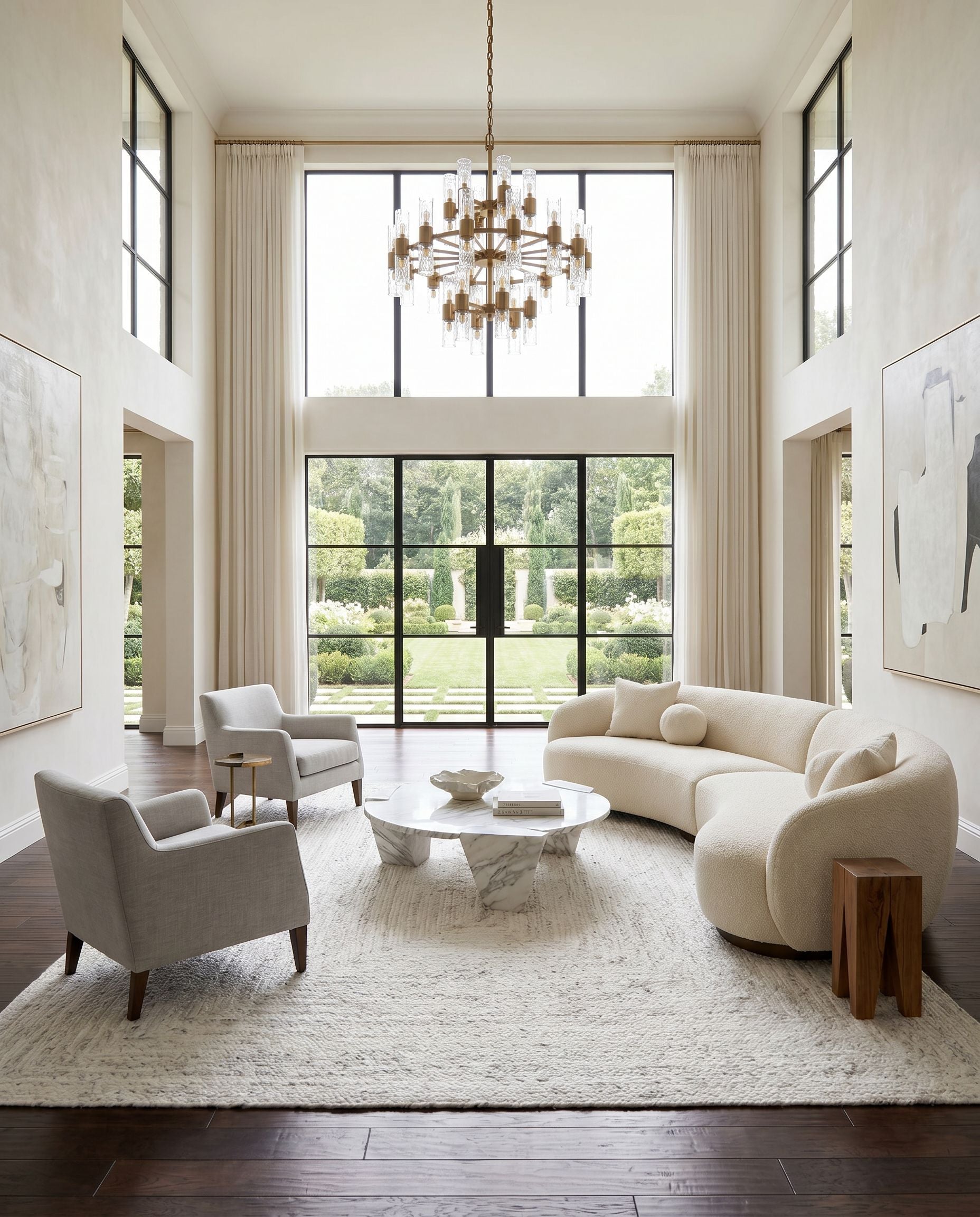 Cologne COG-2302 Hand Woven Rug styled in an elegant designer living room — hand woven modern area rug in gray and white tones