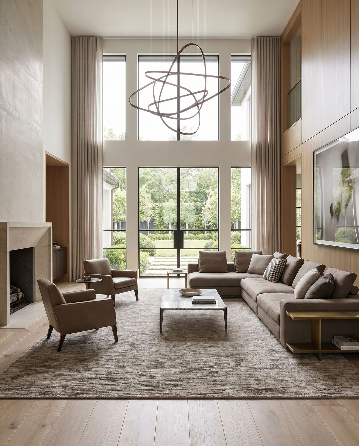 Malta MTA-2302 Hand Loomed Rug styled in an elegant designer living room — hand loomed modern area rug in medium gray and black tones