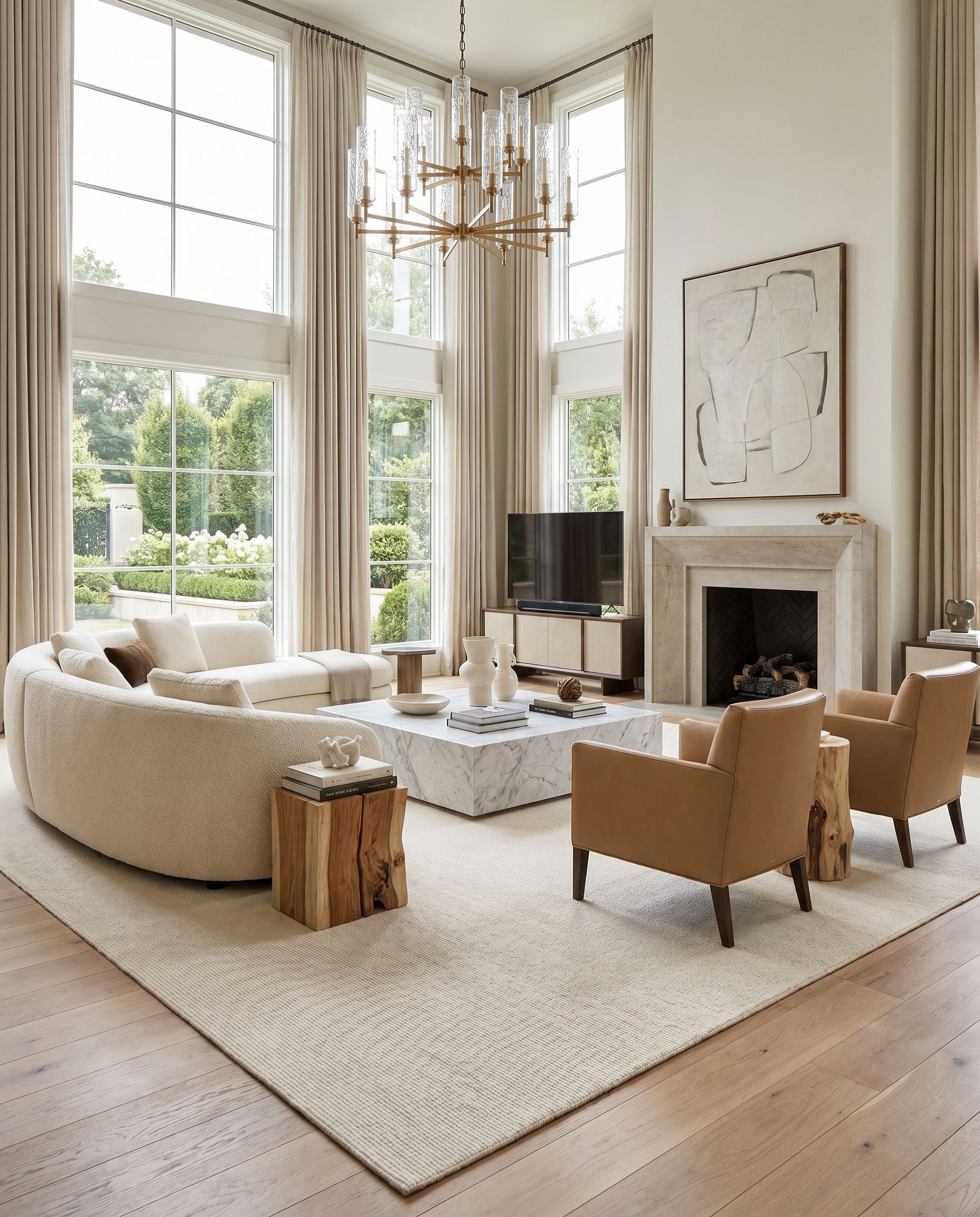 Amalfi AMF-2303 Hand Loomed Rug styled in an elegant designer living room — hand loomed modern area rug in cream tones