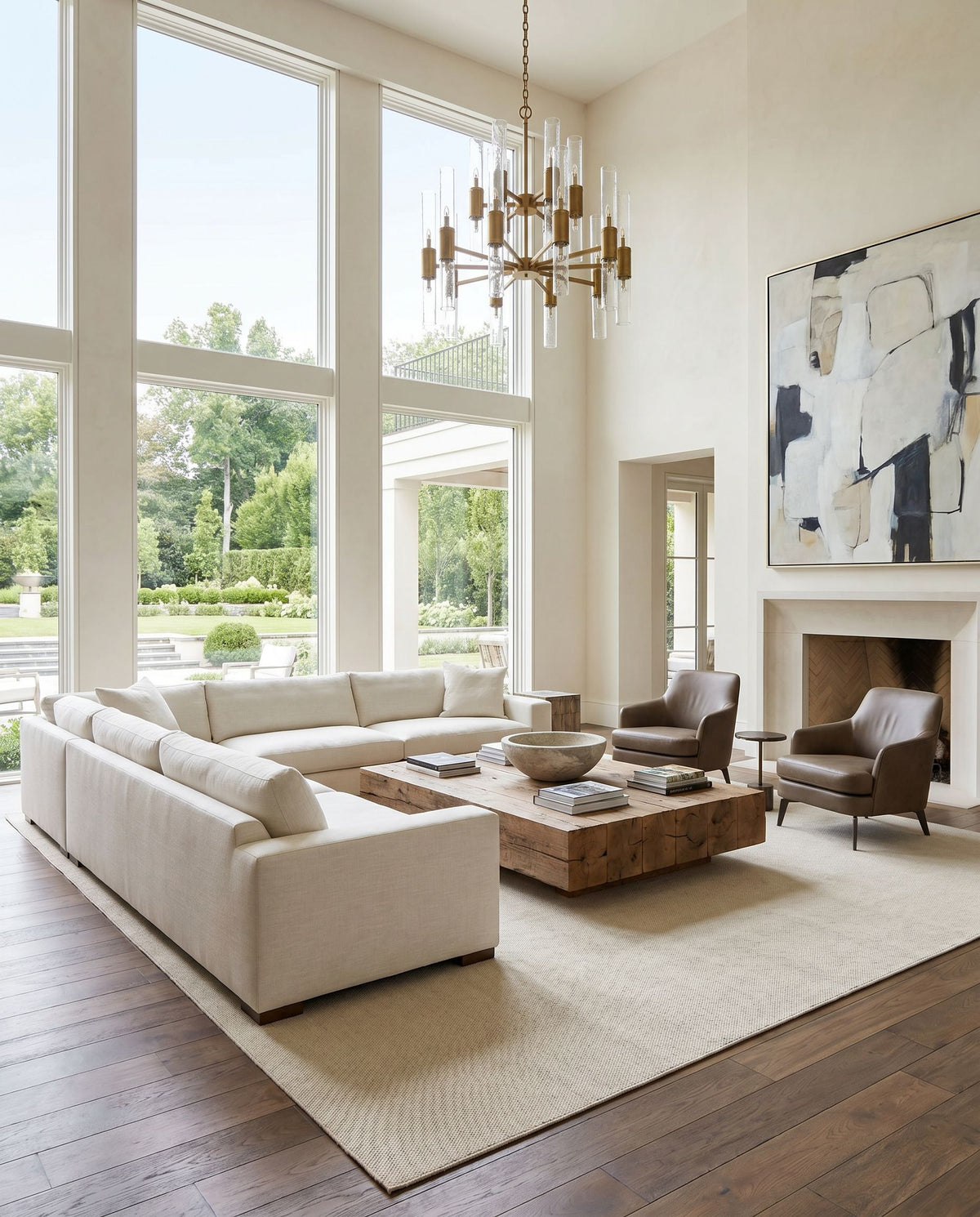 Acacia ACC-2302 Hand Woven Rug styled in an elegant designer living room — hand woven modern area rug in cream tones