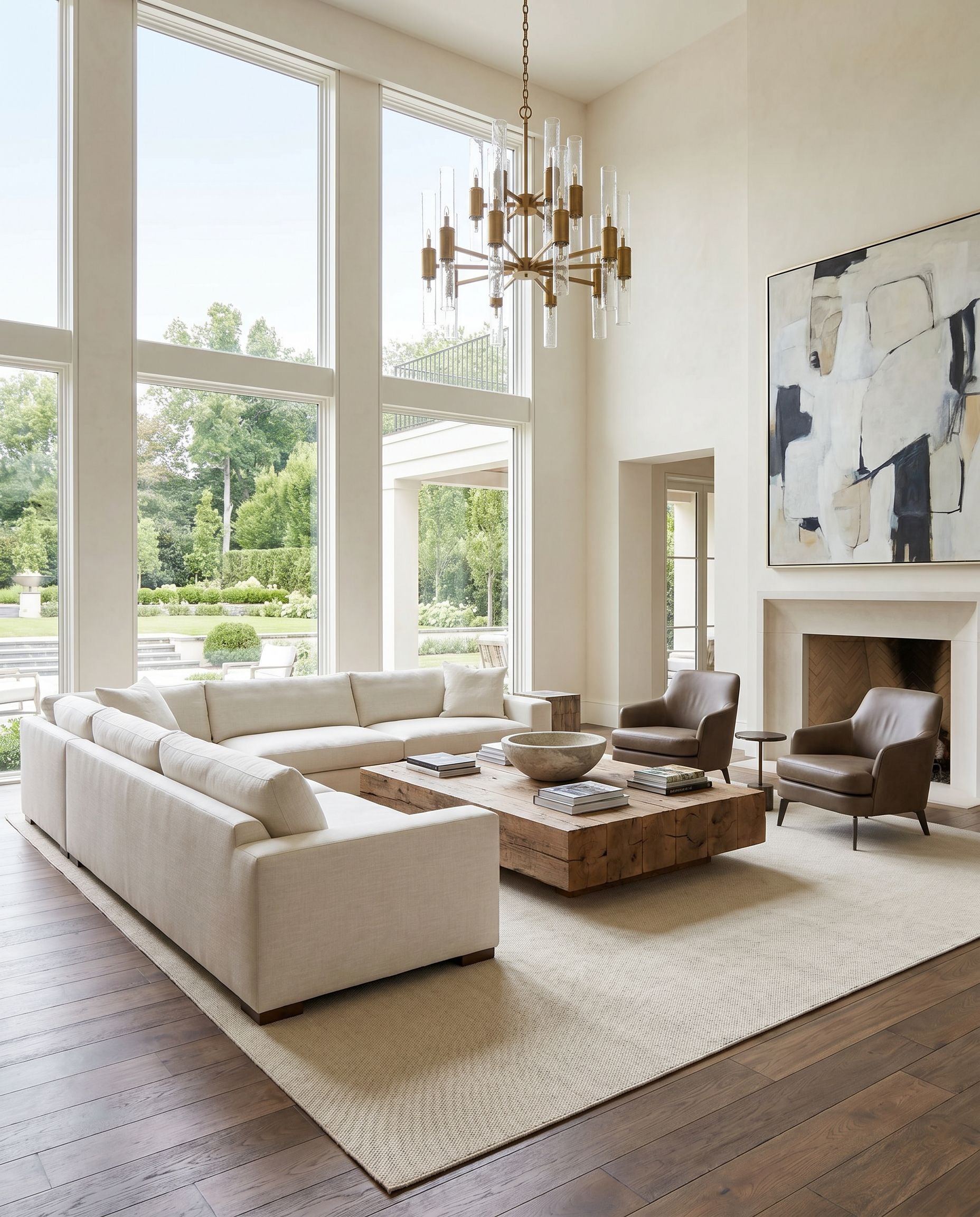 Acacia ACC-2302 Hand Woven Rug styled in an elegant designer living room — hand woven modern area rug in cream tones