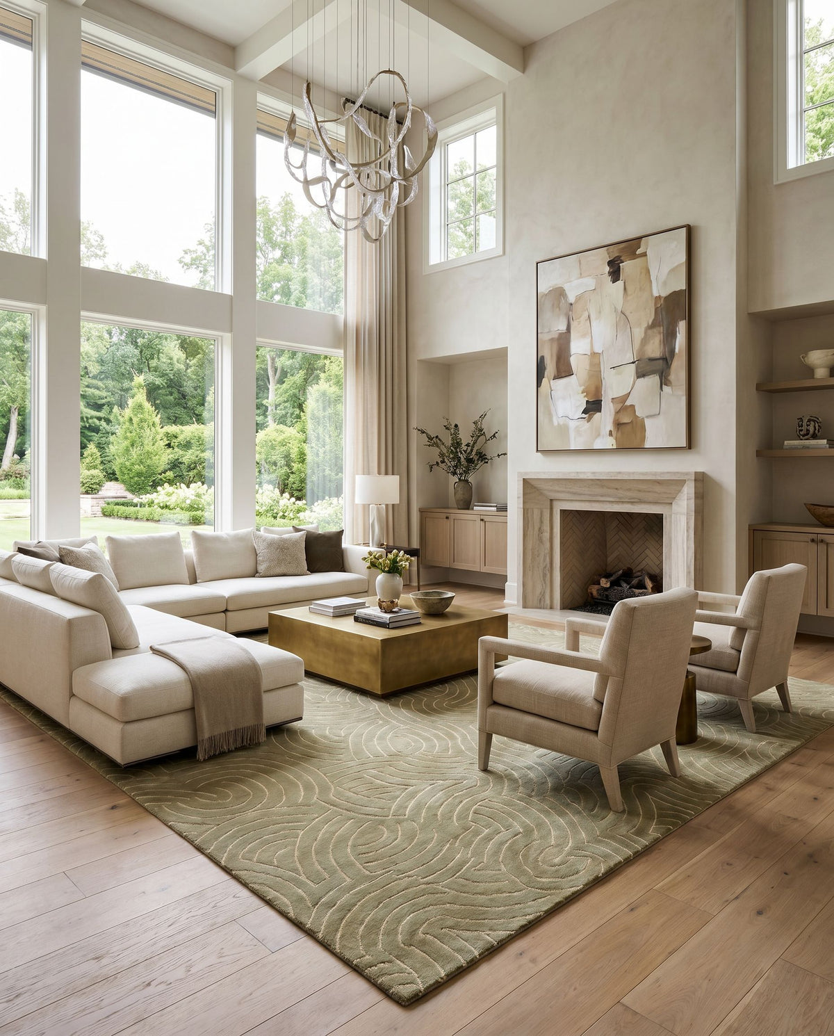 Shibui SH-7401 Hand Knotted Rug styled in an elegant designer living room — hand knotted traditional area rug in multicolor tones