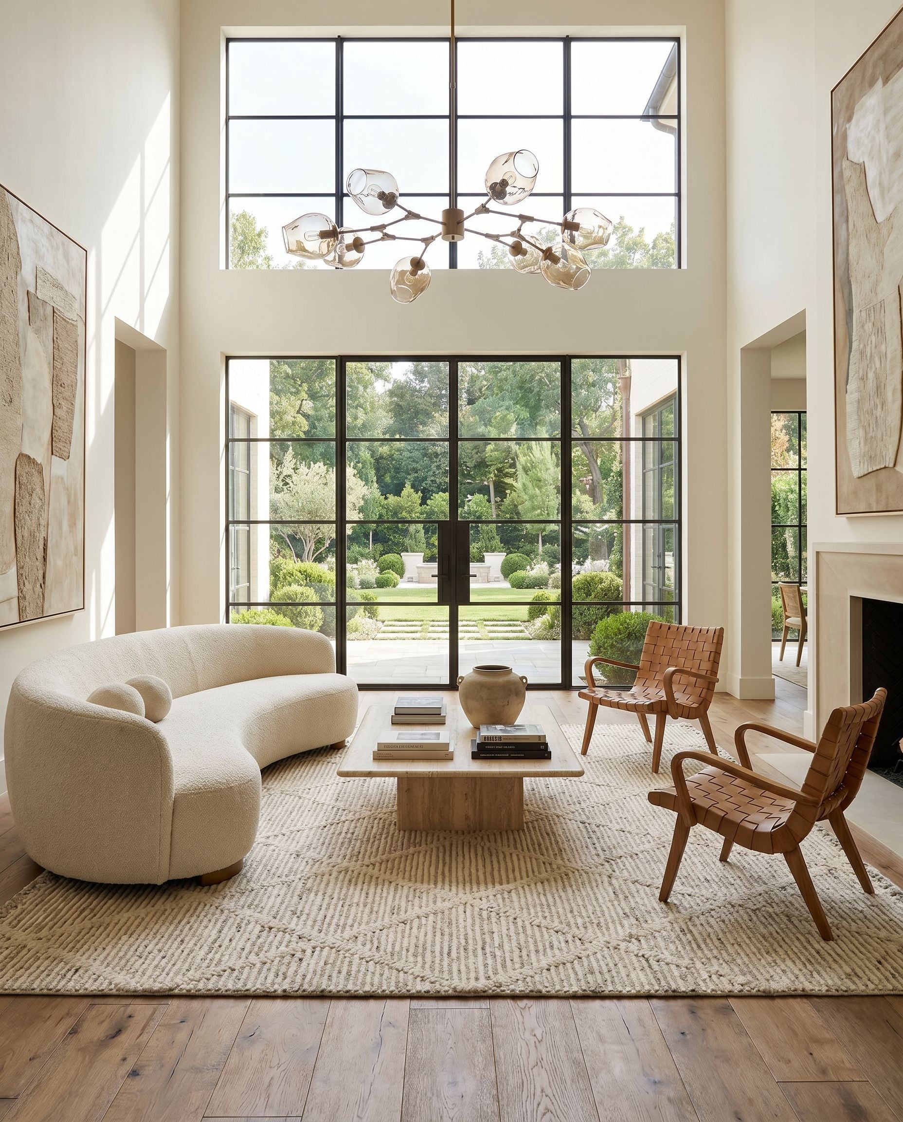 Manisa MNS-2307 Hand Woven Rug styled in an elegant designer living room — hand woven global area rug in cream and black tones
