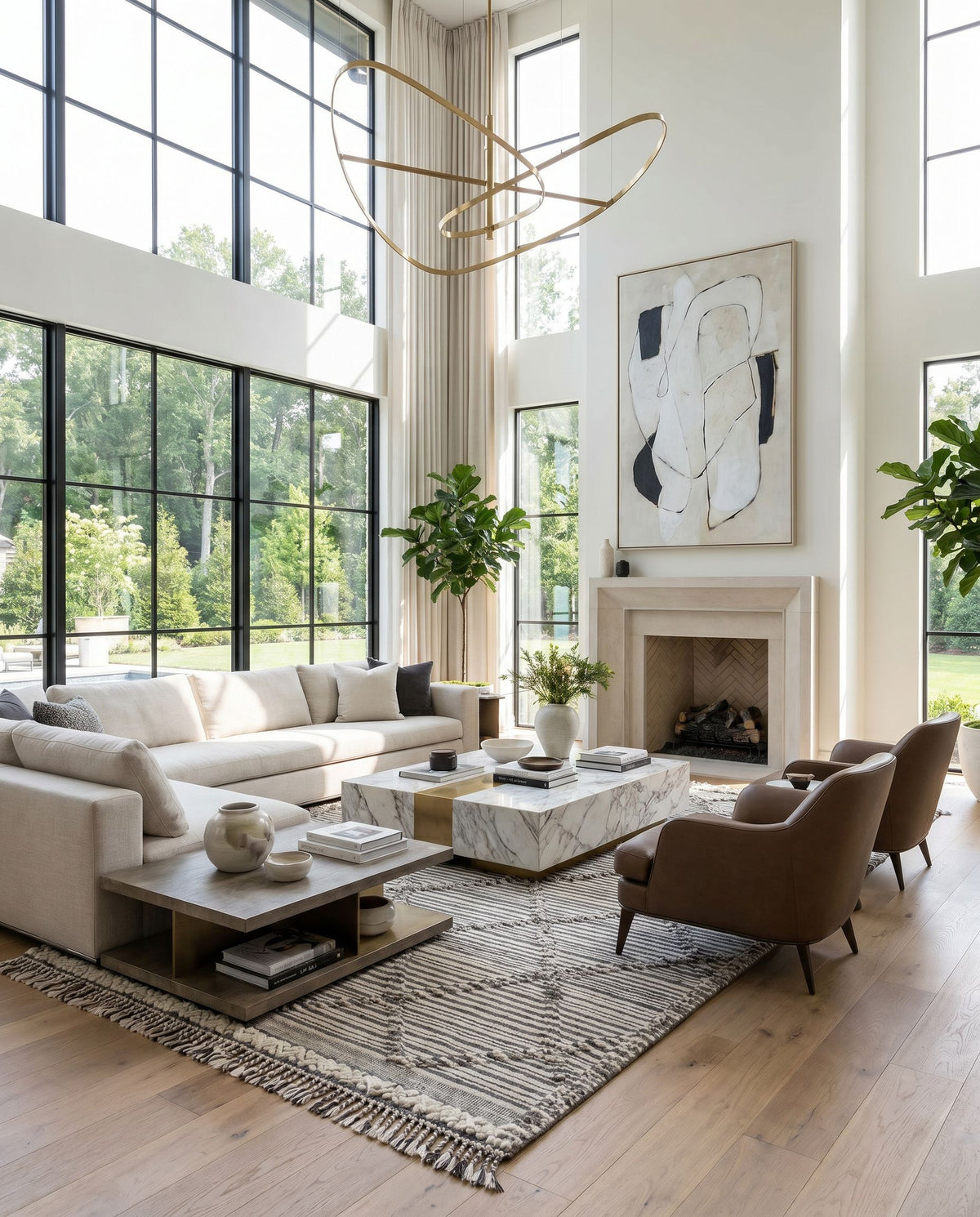 Cadiz CDZ-2300 Hand Knotted Rug styled in an elegant designer living room — hand knotted global area rug in ivory, black and gray tones