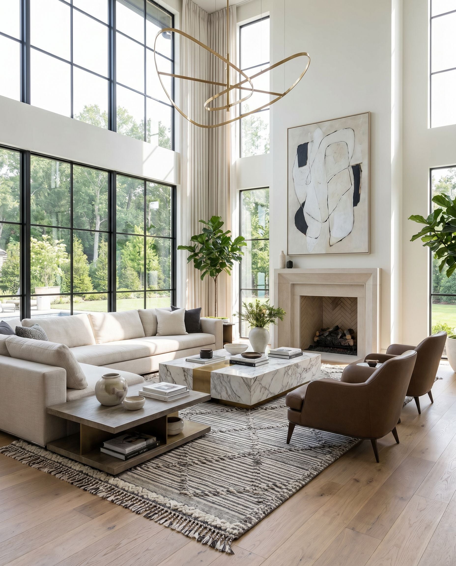 Cadiz CDZ-2300 Hand Knotted Rug styled in an elegant designer living room — hand knotted global area rug in ivory, black and gray tones