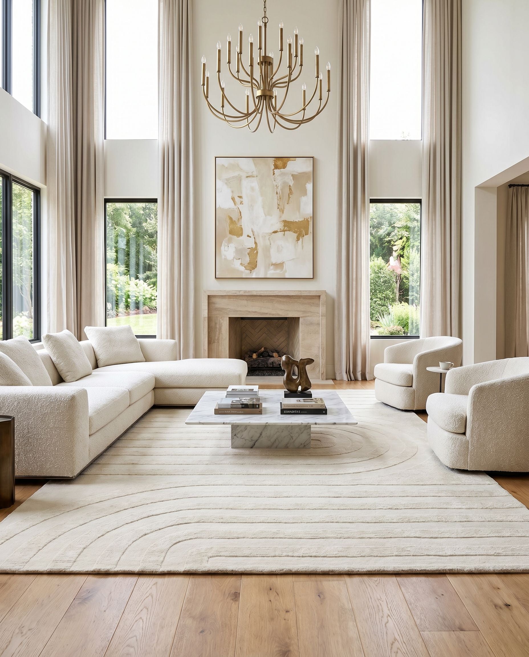 Elissa EIA-2301 Hand Loomed Rug styled in an elegant designer living room — hand loomed modern area rug in beige tones