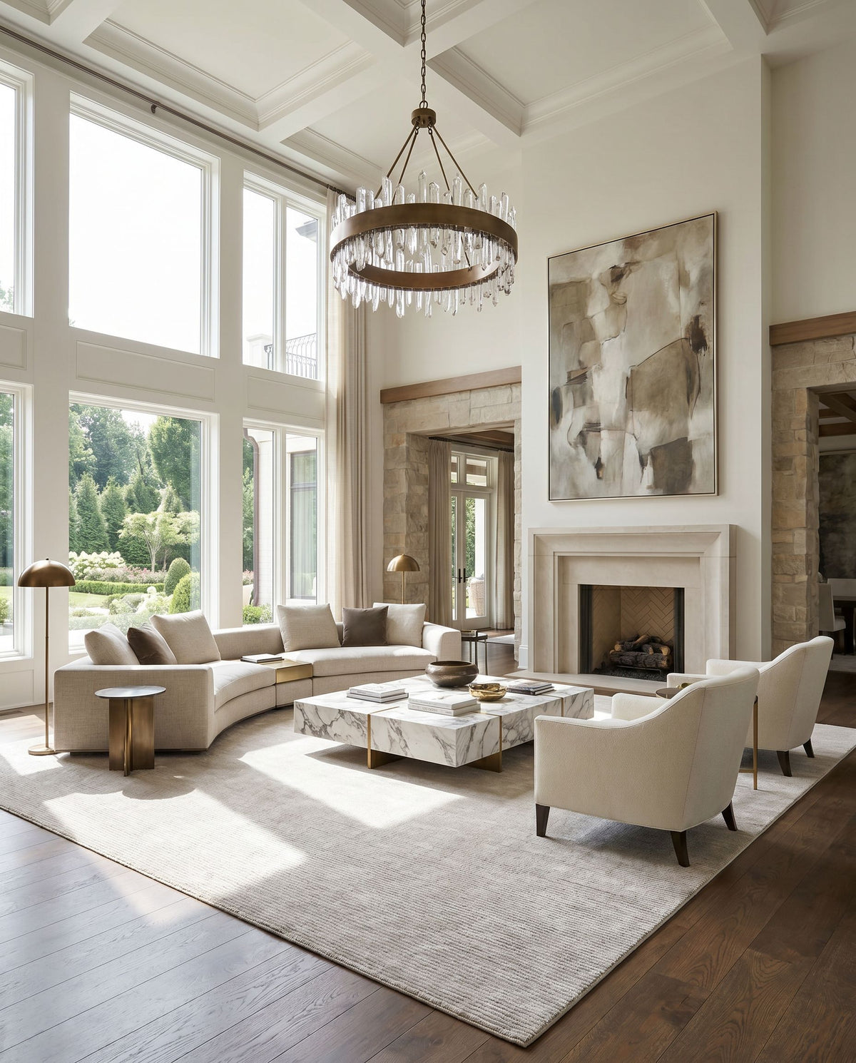 Capri CAP-2302 Hand Knotted Rug styled in an elegant designer living room — hand knotted cottage area rug in light gray tones