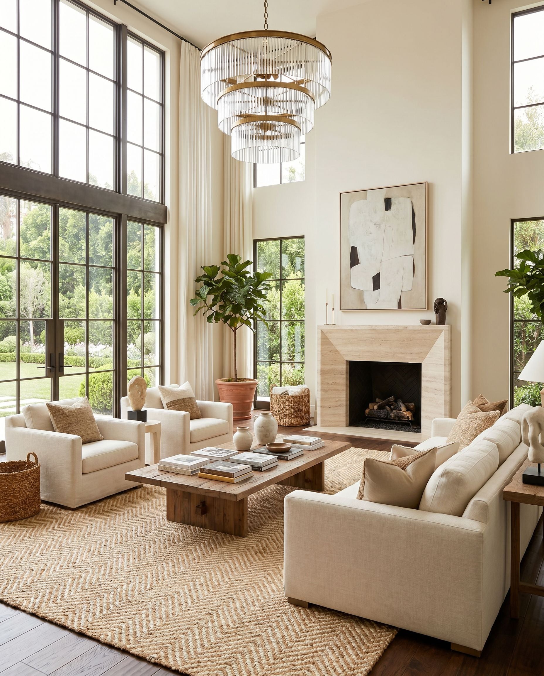 Kerala KER-2302 Hand Woven Rug styled in an elegant designer living room — hand woven cottage area rug in light beige and tan tones