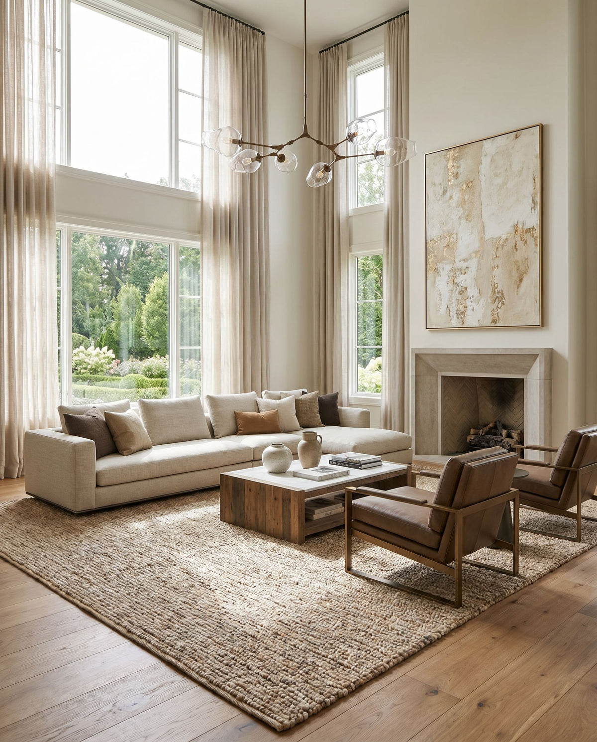 Continental COT-1931 Hand Woven Rug styled in an elegant designer living room — hand woven cottage area rug in tan tones