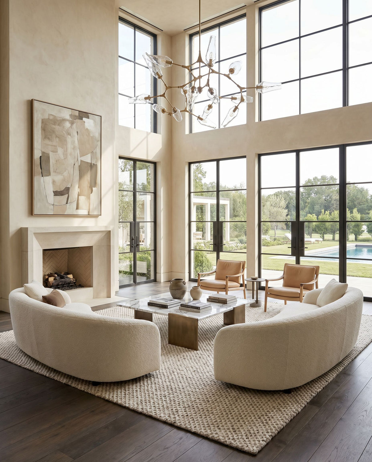 Telluride TEL-2300 Hand Woven Rug styled in an elegant designer living room — hand woven modern area rug in dark brown and cream tones