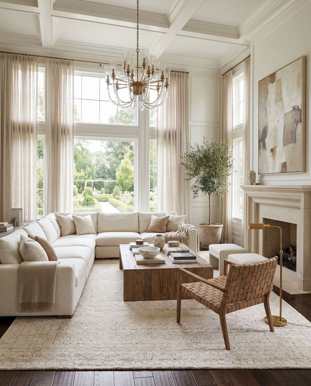 Bella LLB-2301 Hand Knotted Rug styled in an elegant designer living room — hand knotted traditional area rug in medium gray, white and medium brown tones