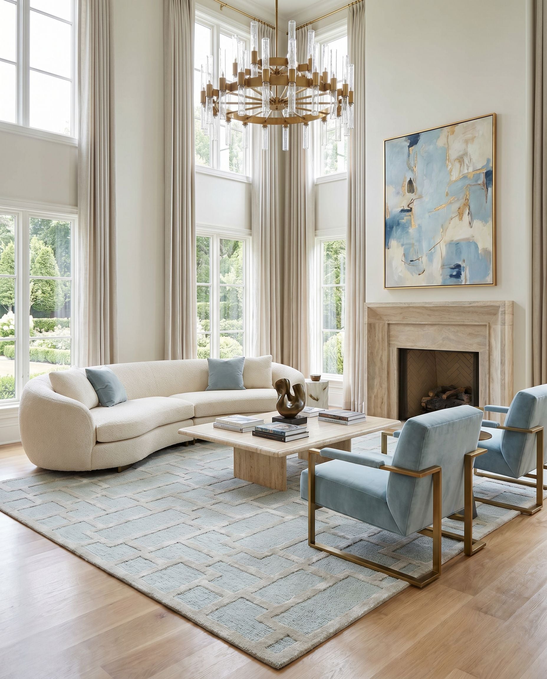 Arise AWRS-2139 Hand Tufted Rug styled in an elegant designer living room — hand tufted modern area rug in dusty sage and sage tones