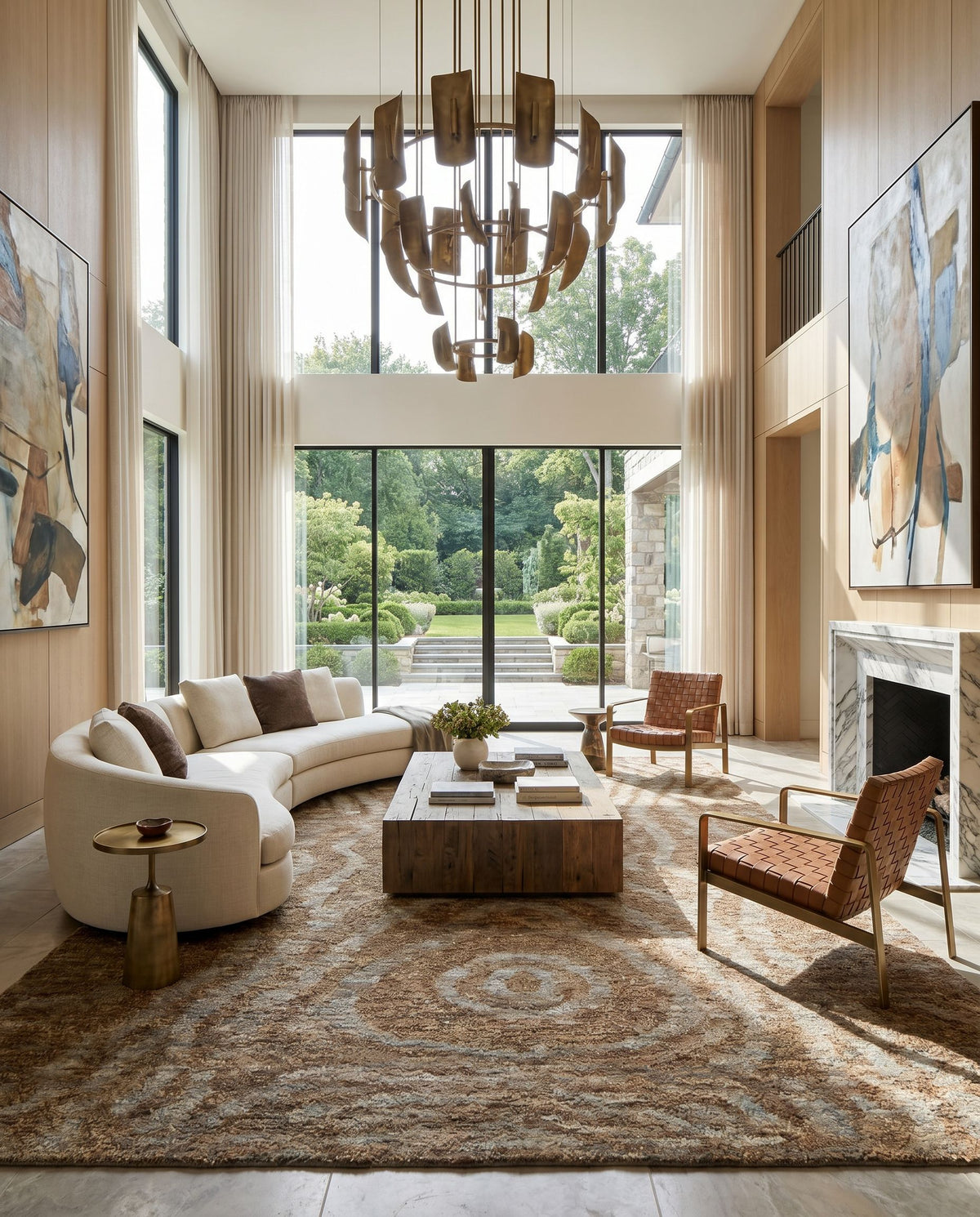 Scarborough SCR-5142 Hand Knotted Rug styled in an elegant designer living room — hand knotted modern area rug in charcoal and dark brown tones
