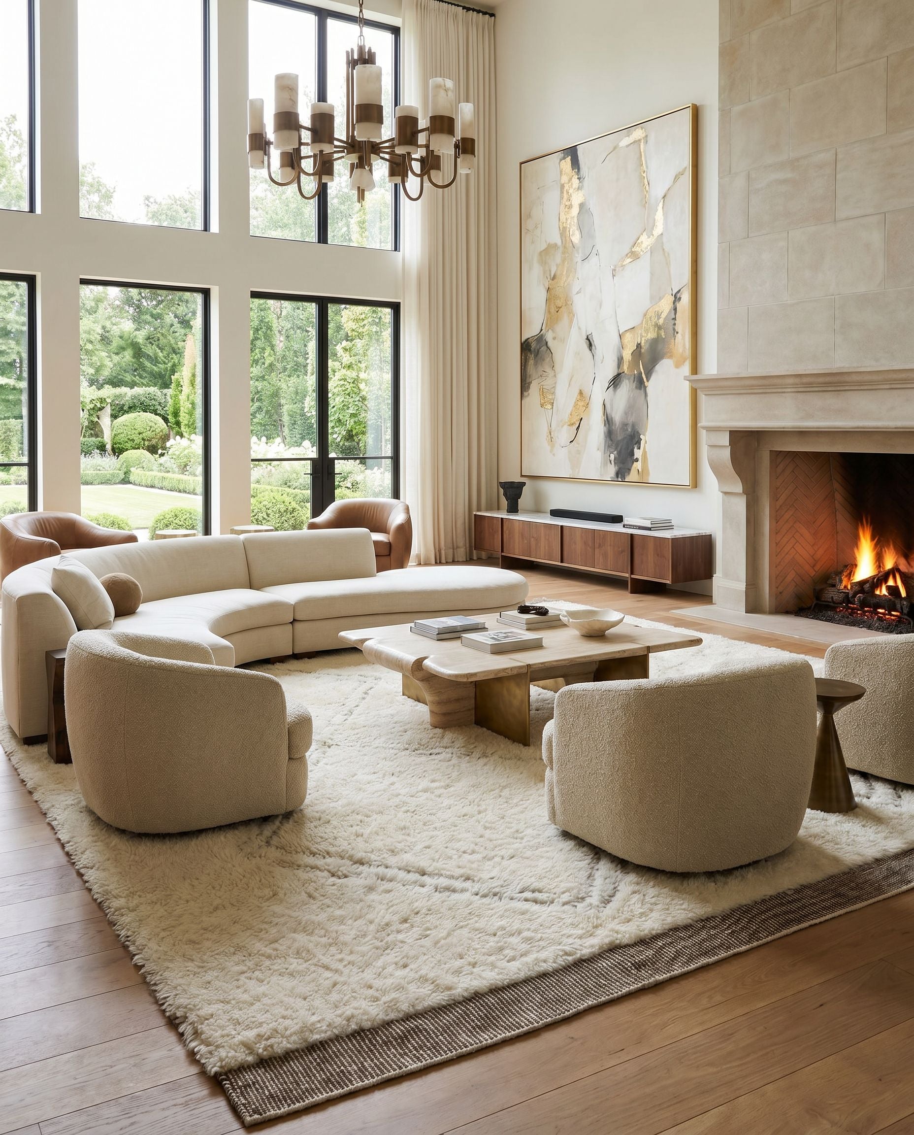 Meknes MEK-1006 Hand Knotted Rug styled in an elegant designer living room — hand knotted global area rug in oatmeal, gray, charcoal and black tones