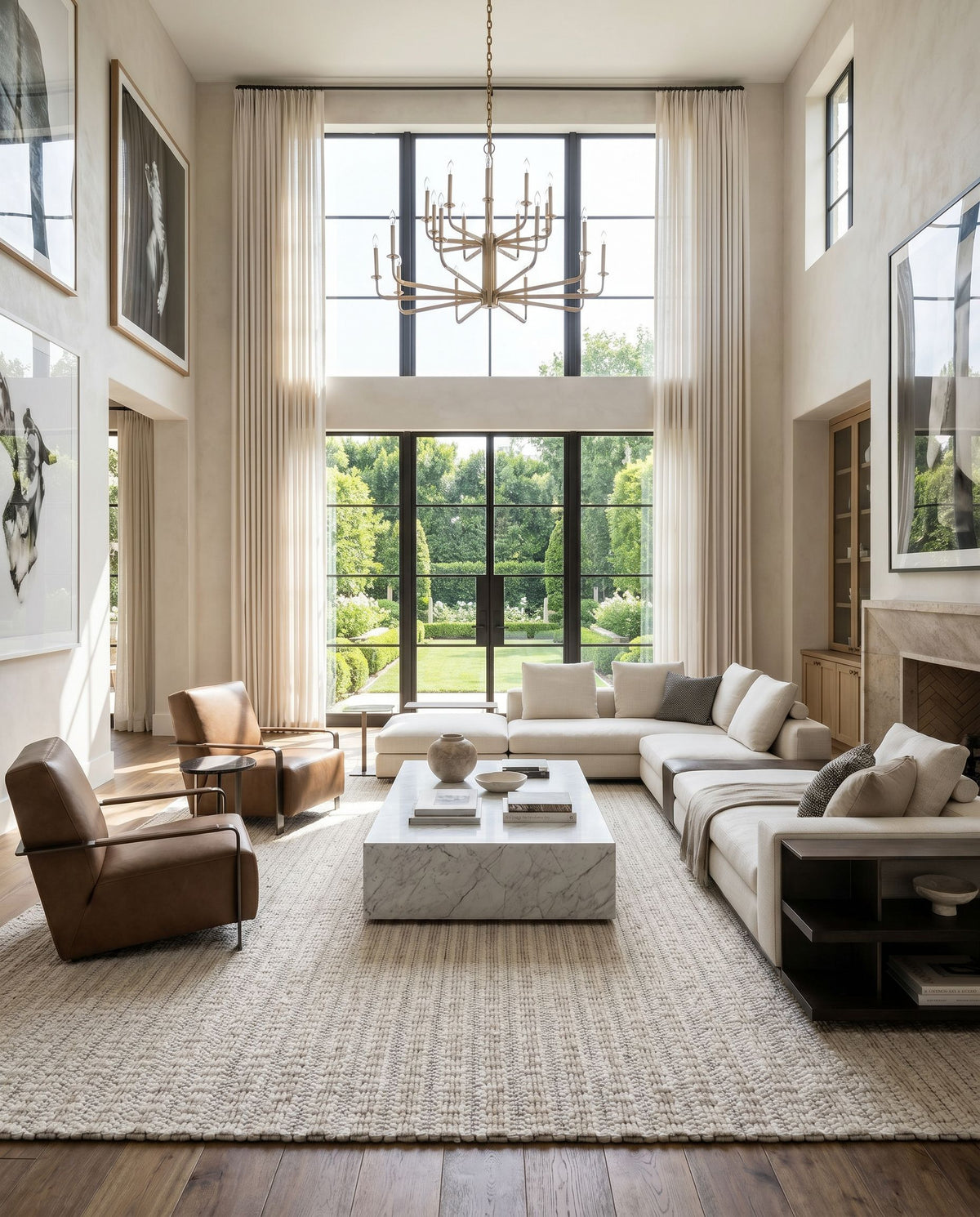 Empoli EPO-2303 Hand Woven Rug styled in an elegant designer living room — hand woven cottage area rug in ivory, beige and light gray tones