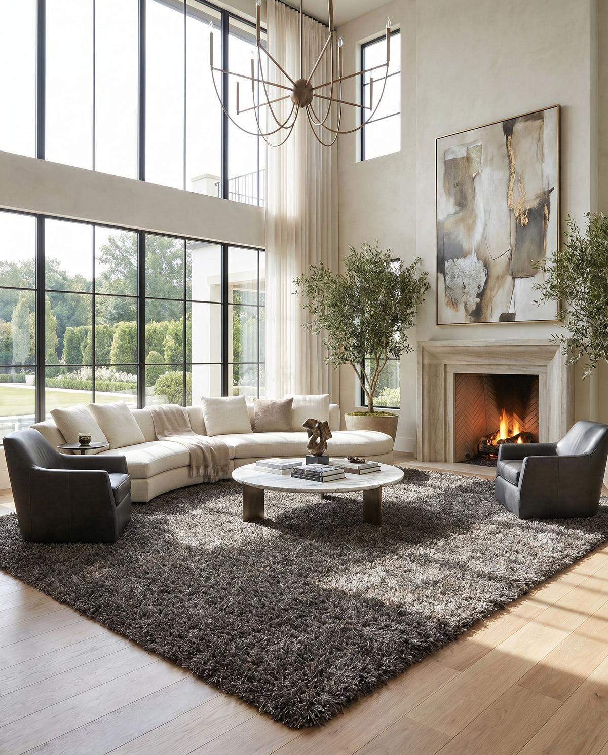 Vivid VIV-837 Hand Woven Rug styled in an elegant designer living room — hand woven modern area rug in charcoal tones
