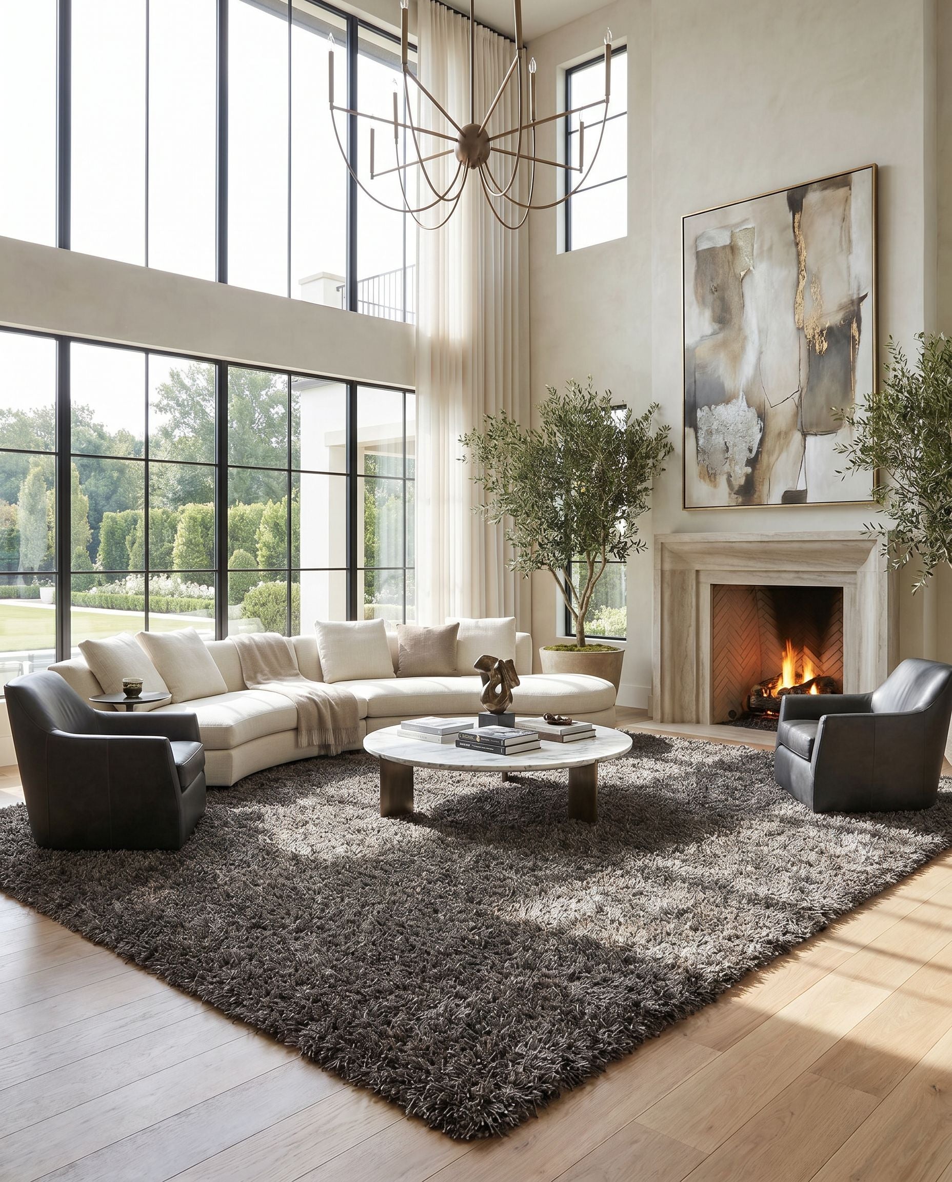 Vivid VIV-837 Hand Woven Rug styled in an elegant designer living room — hand woven modern area rug in charcoal tones