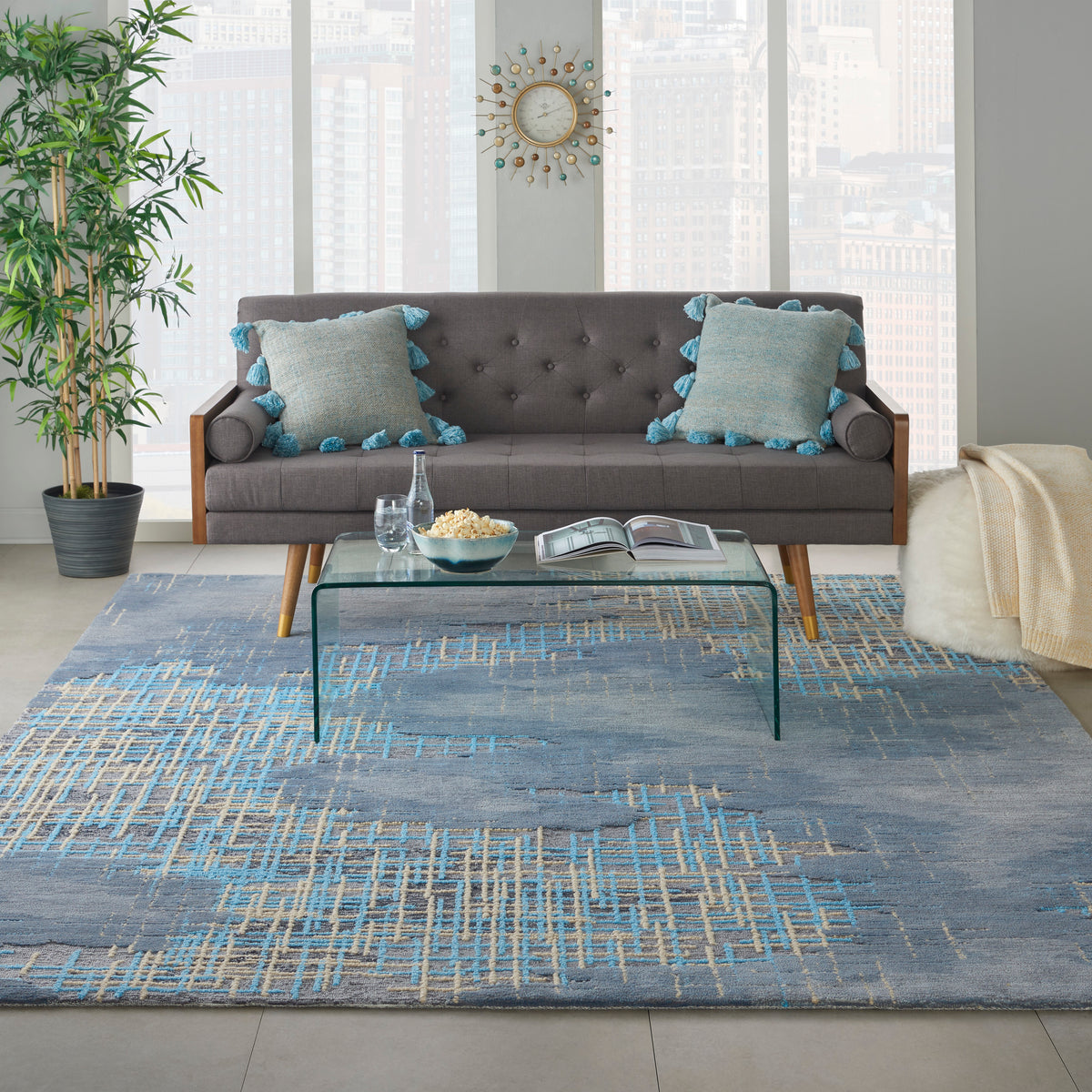 Symmetry SMM08 Blue Beige Tufted Rug