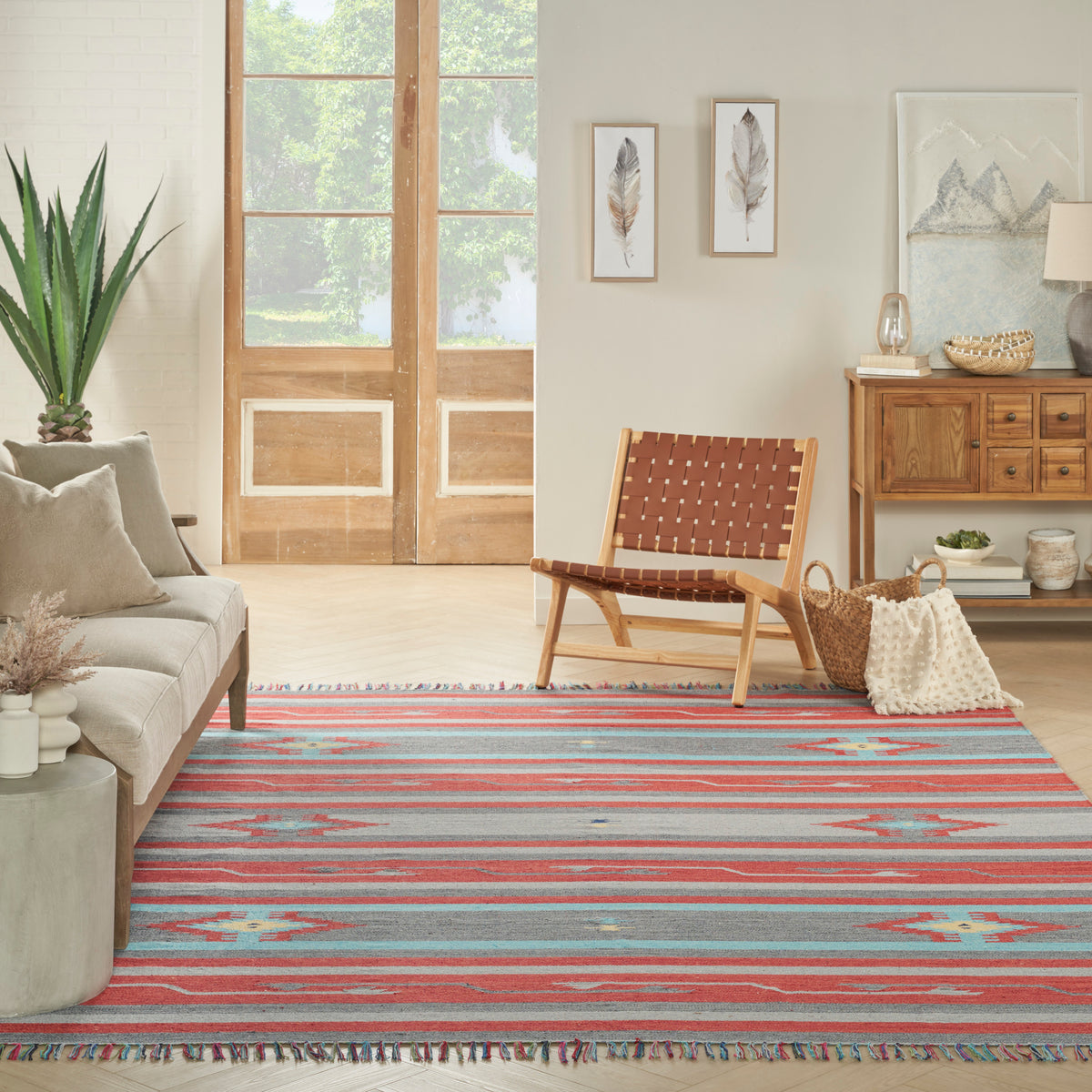 Baja BAJ01 Grey Red Woven Rug