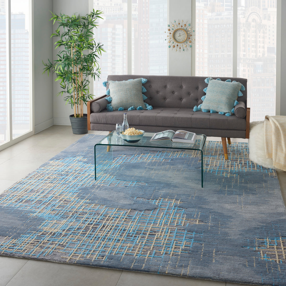Symmetry SMM08 Blue Beige Tufted Rug