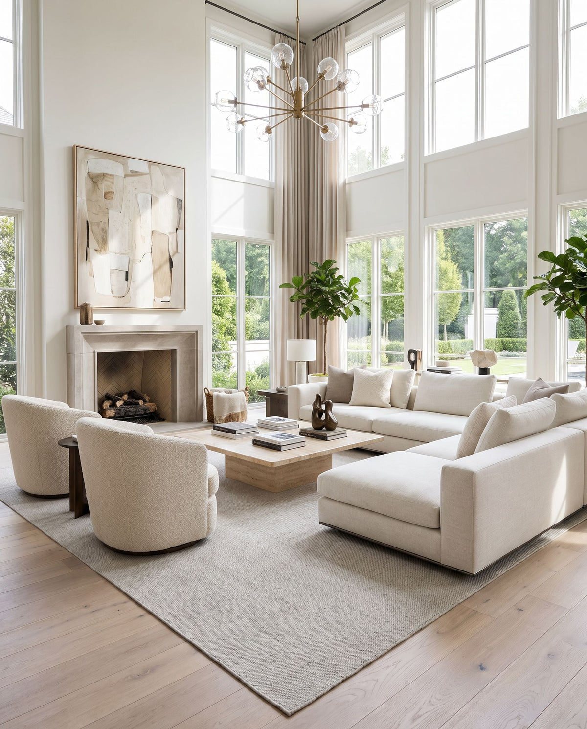 Acacia ACC-2300 Hand Woven Rug as the centerpiece of a bright luxury living room — a hand woven modern area rug in light gray tones
