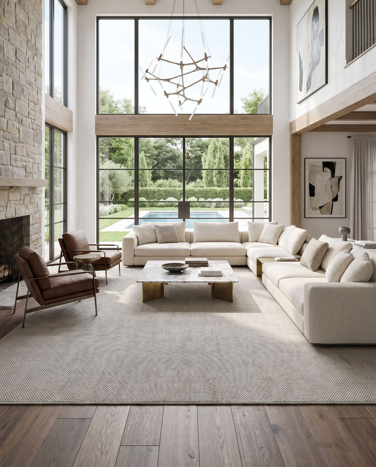 Acacia ACC-2303 Hand Woven Rug as the centerpiece of a bright luxury living room — a hand woven modern area rug in light gray tones