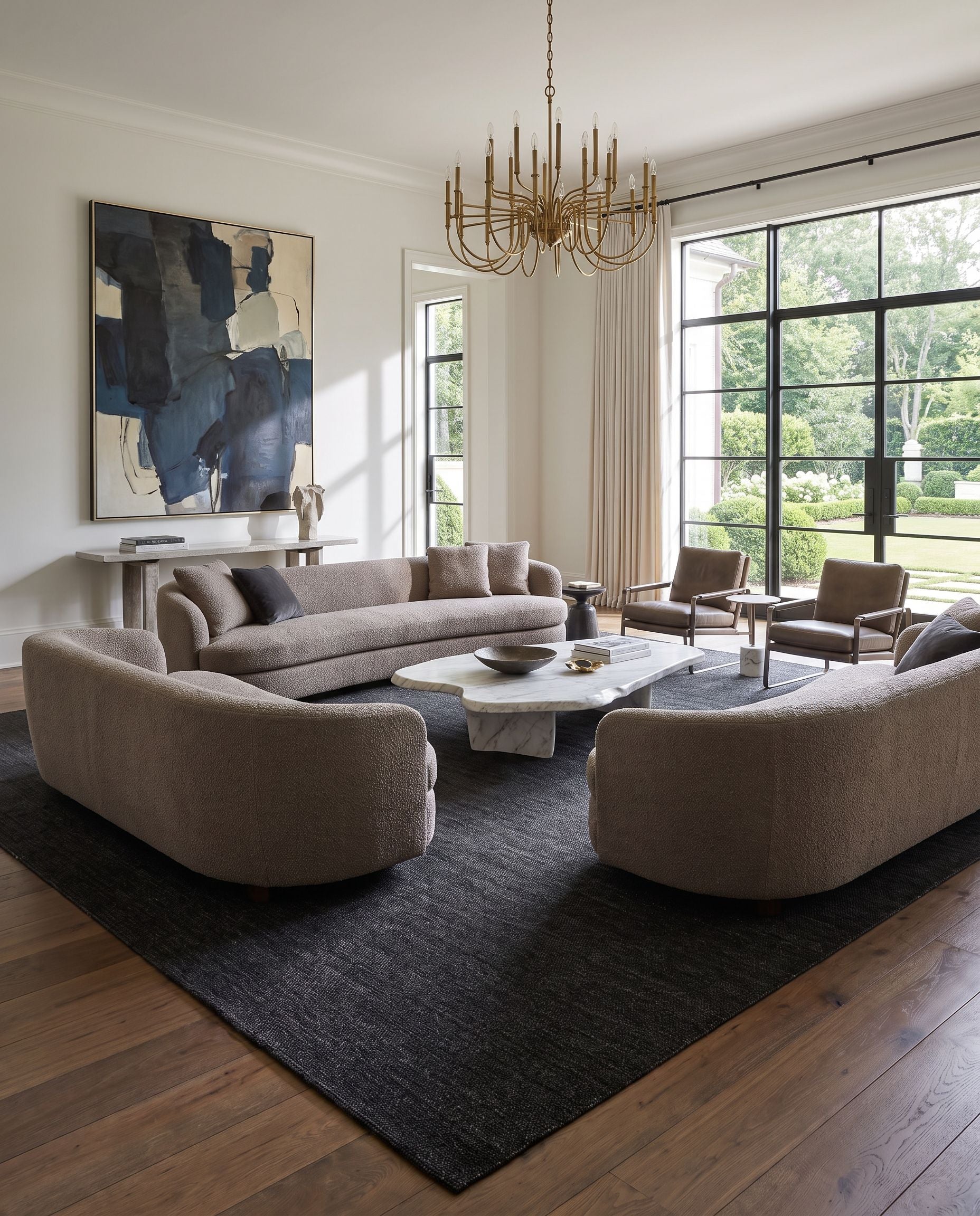 Acacia ACC-2304 Hand Woven Rug styled in an elegant designer living room — hand woven modern area rug in black and charcoal tones