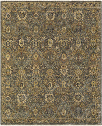 Medium Green Hand Knotted 100% Wool Traditional Rectangle Handmade rug, Indoor use only, has fringe, non-washable.