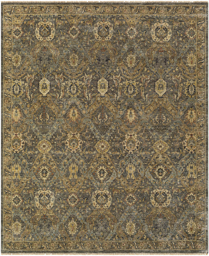 Medium Green Hand Knotted 100% Wool Traditional Rectangle Handmade rug, Indoor use only, has fringe, non-washable.