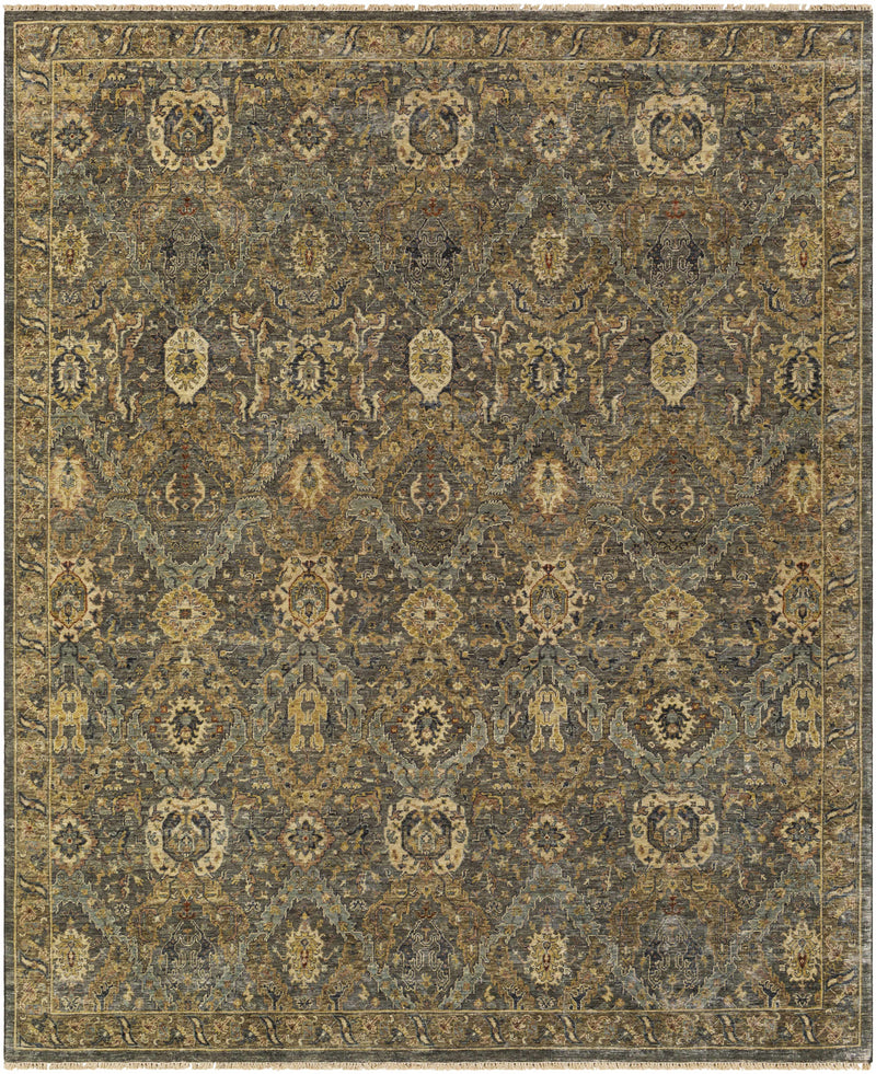 Medium Green Hand Knotted 100% Wool Traditional Rectangle Handmade rug, Indoor use only, has fringe, non-washable.