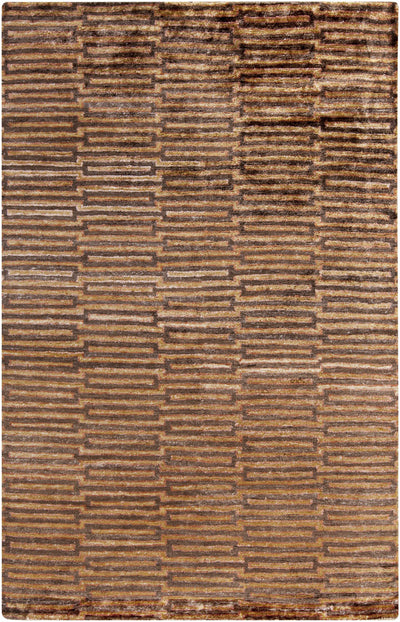 Medium Brown Hand Knotted 100% Viscose Modern Rectangle Handmade rug, Indoor use only, no fringe, non-washable.