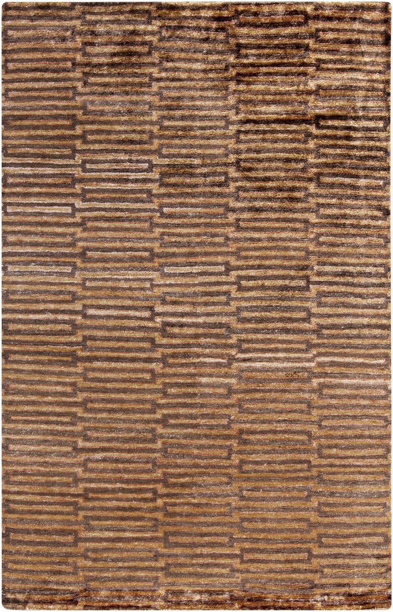 Medium Brown Hand Knotted 100% Viscose Modern Rectangle Handmade rug, Indoor use only, no fringe, non-washable.