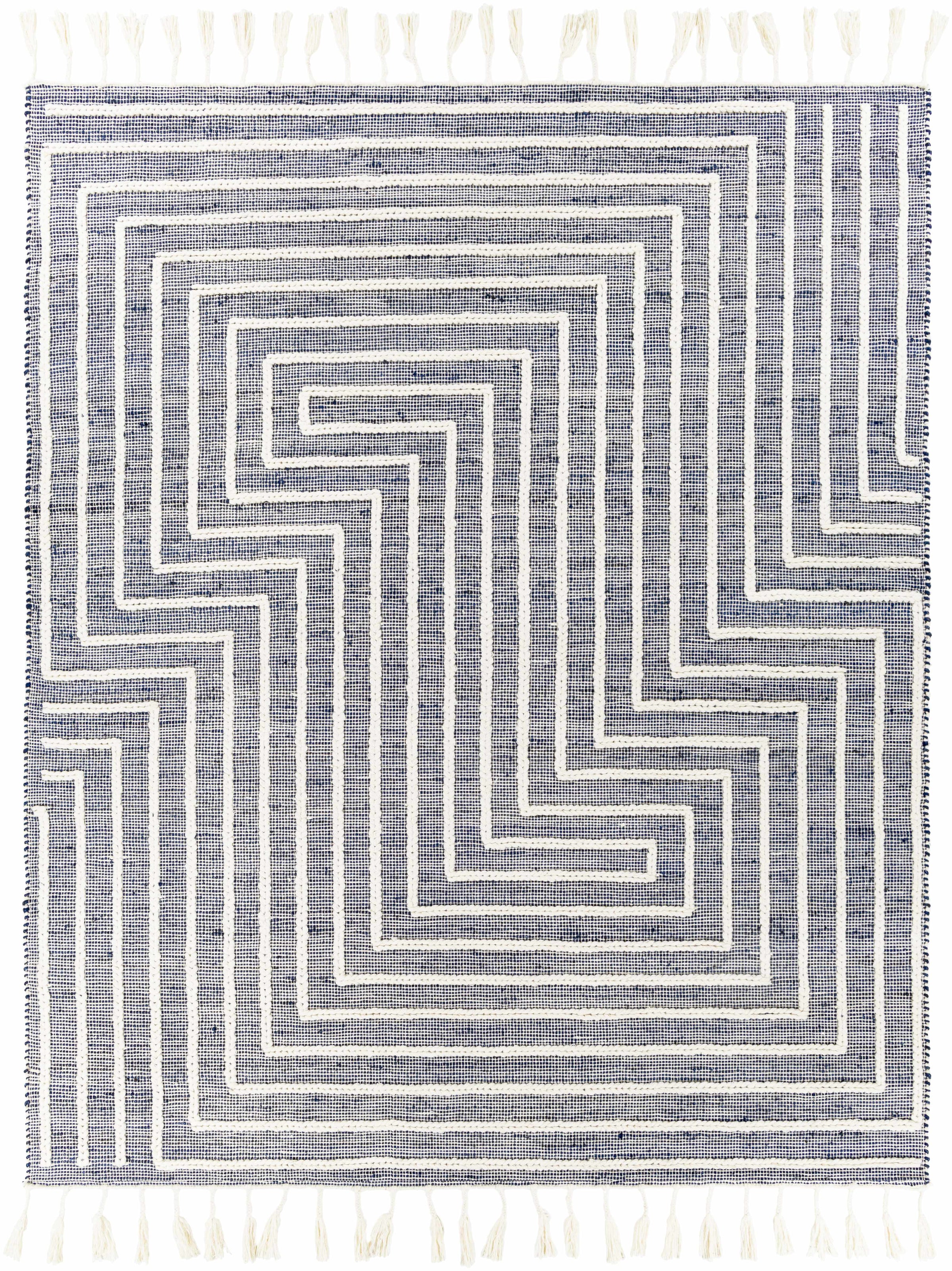 Ink Blue Hand Woven 60% Jute, 40% Wool Global Rectangle Handmade rug, Indoor use only, has fringe, non-washable. runner also available