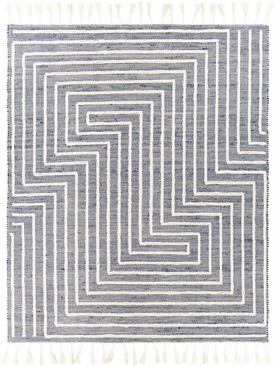 Ink Blue Hand Woven 60% Jute, 40% Wool Global Rectangle Handmade rug, Indoor use only, has fringe, non-washable. runner also available