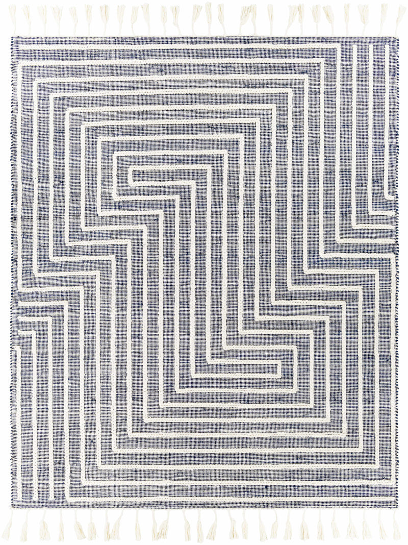 Ink Blue Hand Woven 60% Jute, 40% Wool Global Rectangle Handmade rug, Indoor use only, has fringe, non-washable. runner also available