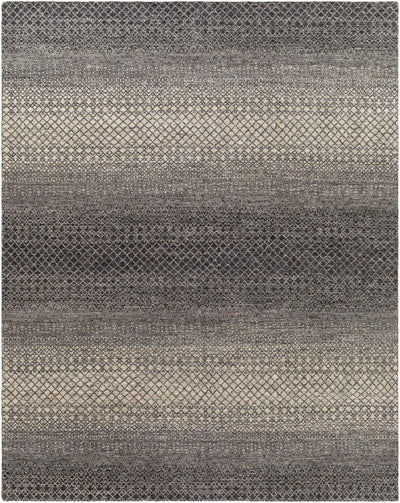 Black Hand Knotted 70% Wool, 30% Viscose Global Rectangle Handmade rug, Indoor use only, no fringe, non-washable.
