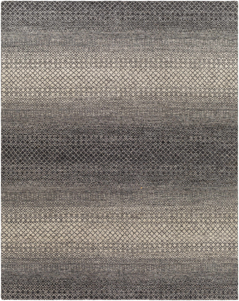 Black Hand Knotted 70% Wool, 30% Viscose Global Rectangle Handmade rug, Indoor use only, no fringe, non-washable.