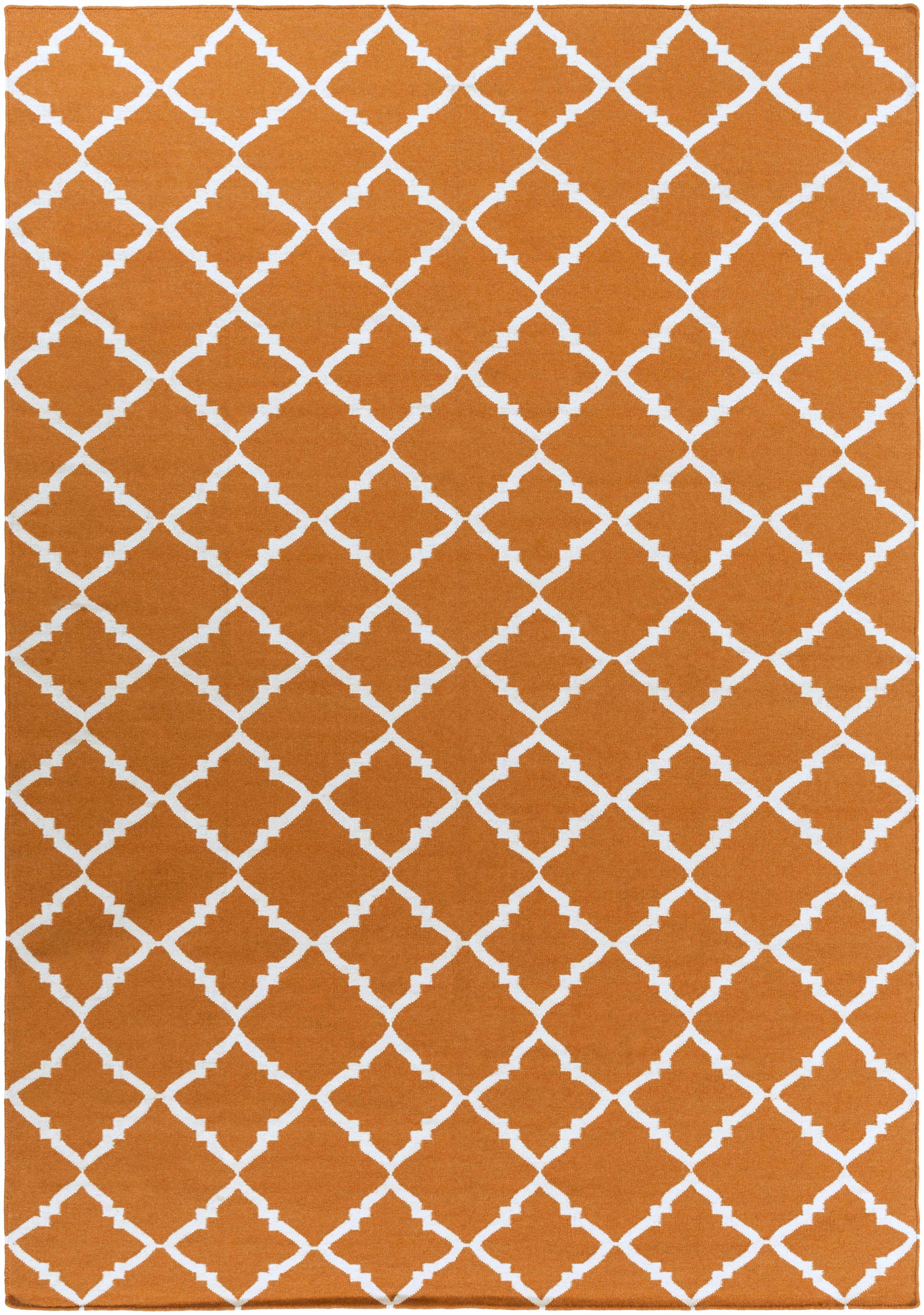 Burnt Orange Hand Woven 100% Wool Modern Rectangle Handmade rug, Indoor use only, no fringe, non-washable.