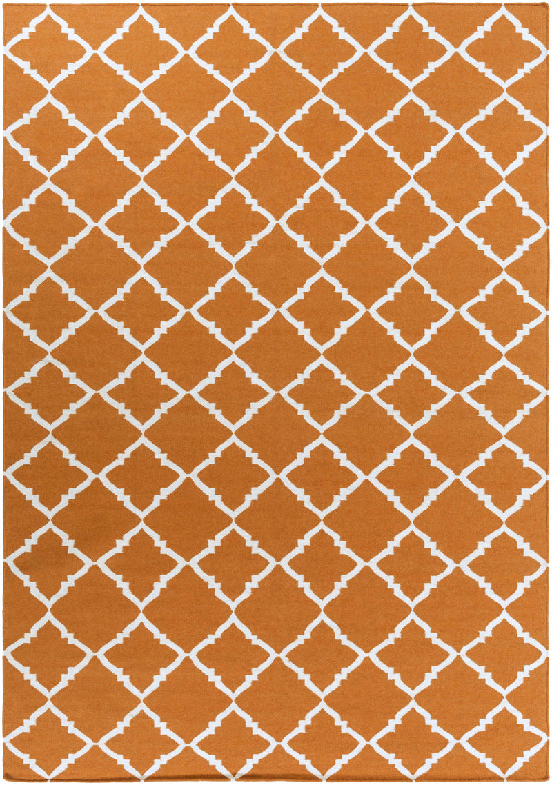Burnt Orange Hand Woven 100% Wool Modern Rectangle Handmade rug, Indoor use only, no fringe, non-washable.