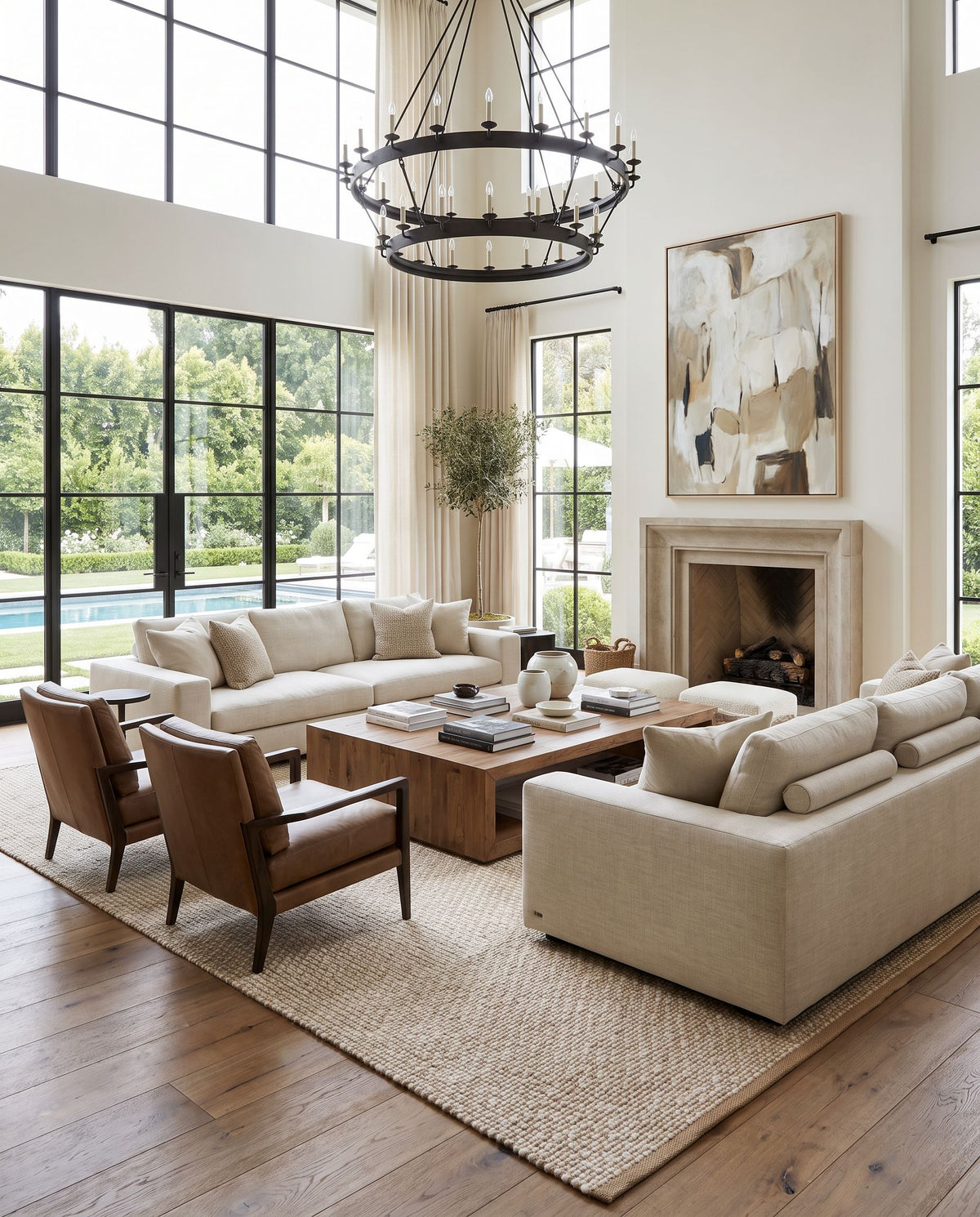 Ahlat AHT-2302 Hand Woven Rug as the centerpiece of a bright luxury living room — a hand woven cottage area rug in mustard and cream tones